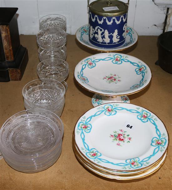 Wedgwood biscuit box, part dessert set & varous glass